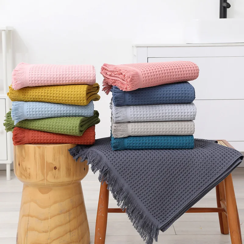 Cotton Blanket Soft Multi-color Tassel Bath Towel Shawl Adult 90*180 Cellular Beach Towel Multi-purpose Sofa Cushion