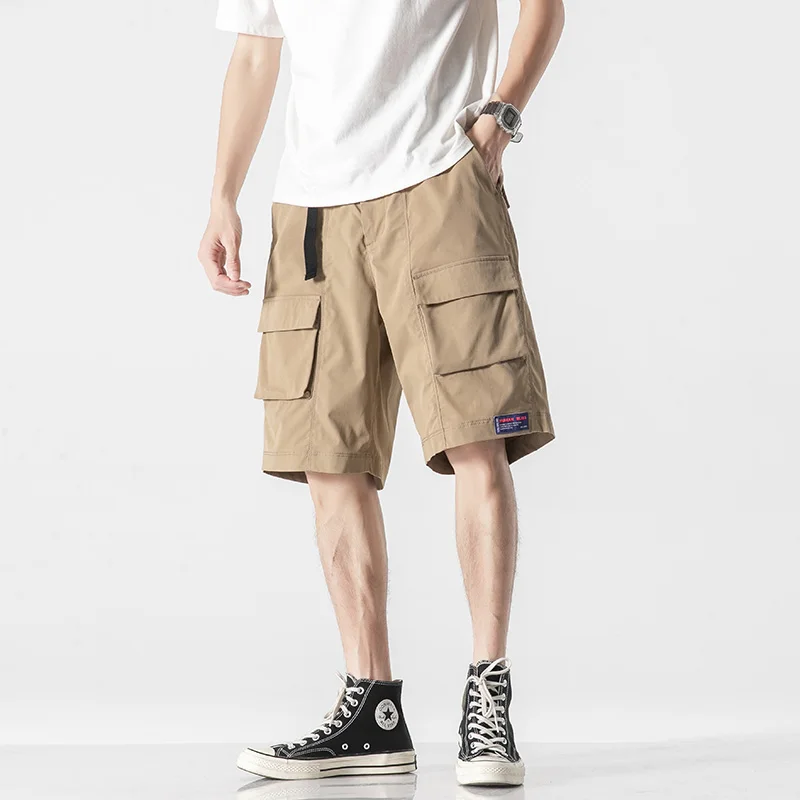 2025 verão novo casual workwear shorts de secagem rápida para homens com bolsos grandes cobertos, fivela elástica multifuncional w