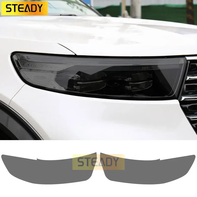 

2 Pcs Car Headlight Protective Film Front Light Transparent Smoke Black TPU Sticker For Ford Explorer U625 MK6 2020 2021 2022