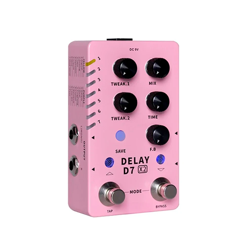 Pedal de Delay Estéreo Delay X2 con 14 Efectos de Delay Integrados (Analógicos/Digitales/Dinámicos/Duales/Fuzz), Pedal de Guitarra con Función Tap Tempo