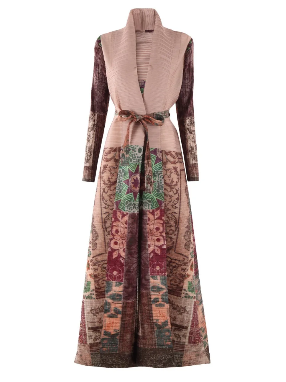 

Miyake Pleated Abaya Women Dubai Muslim Trench Coat Caftan Vintage Printed Morocco 2025 Original Designer Long Cardigan Coats
