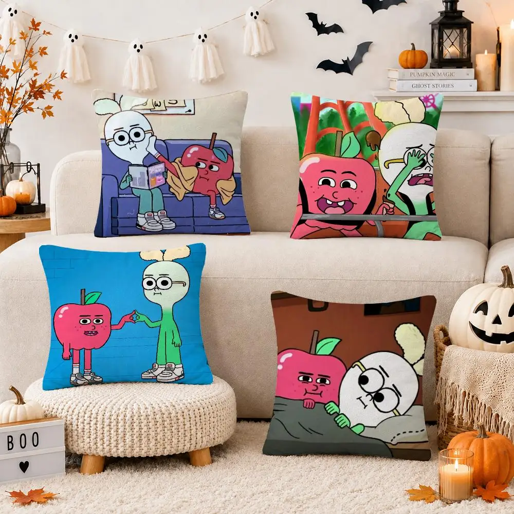 Food A-Apple And Onion Cartoon Cushion Cover Soft Short Plush Double-Sided Print Throw Pillow Case Home Decor Gift