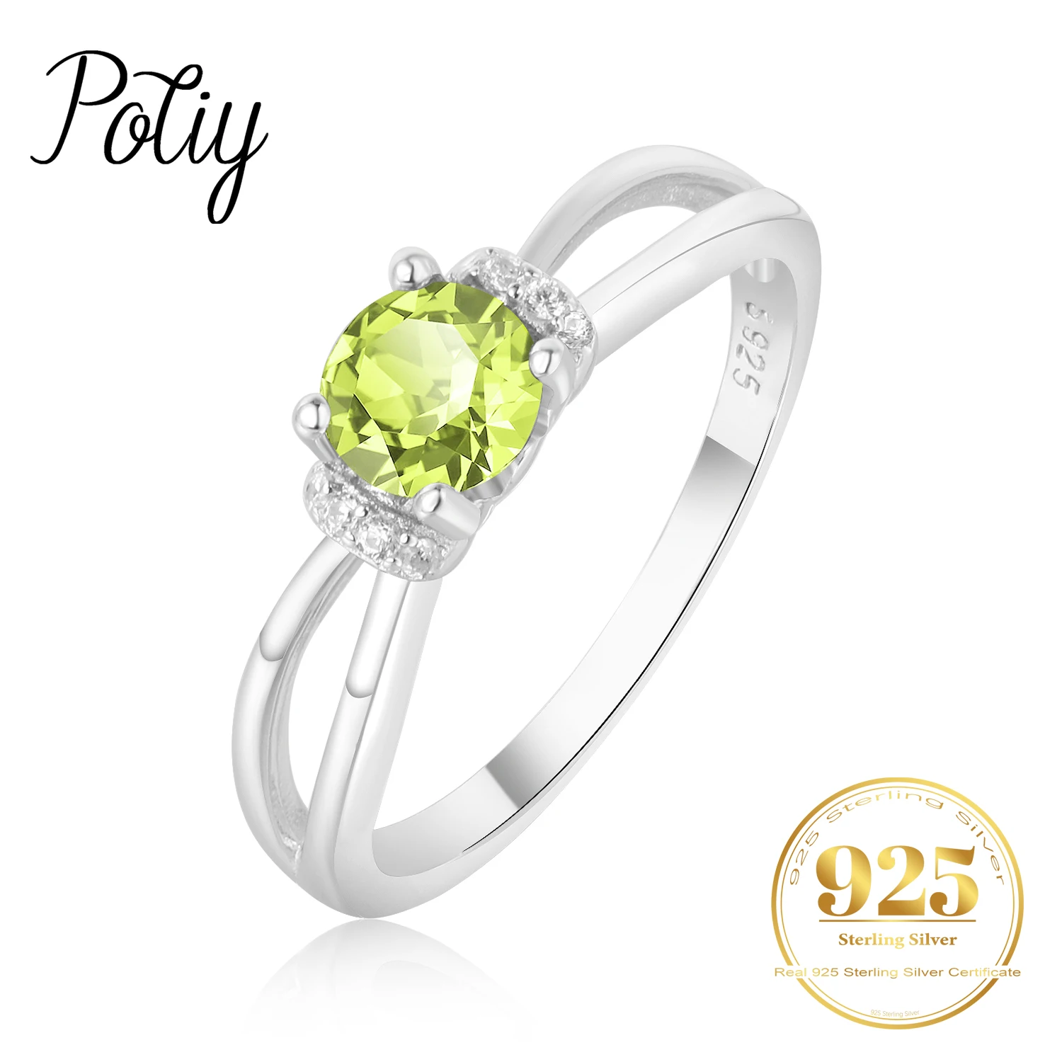 Okrągły, naturalny pierścionek z peridotem, srebro próby 925, elegancka biżuteria z kamieniem szlachetnym dla kobiet, prezent na Walentynki.