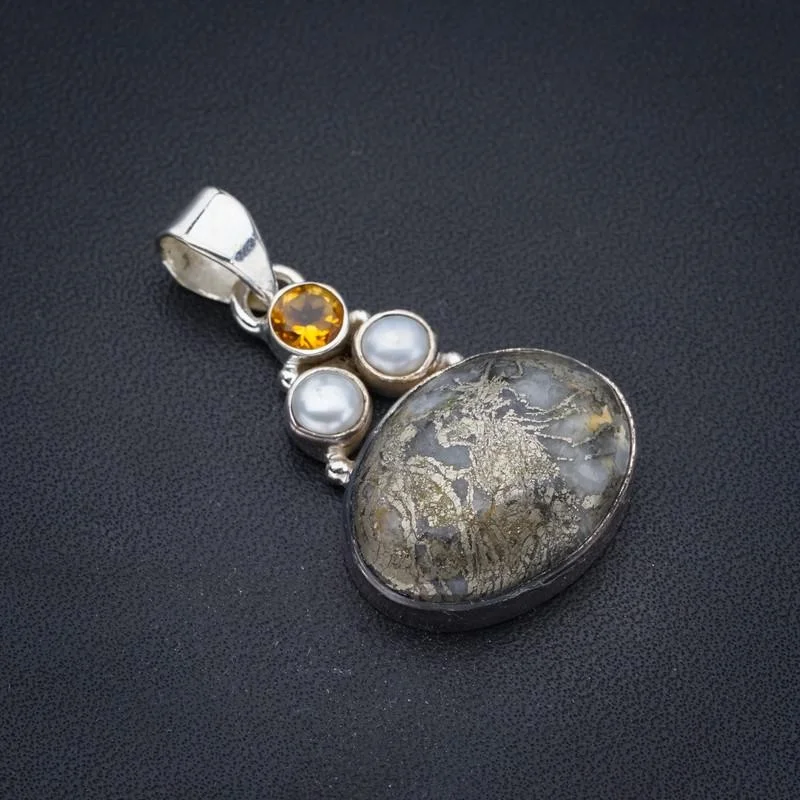 

StarGems Apache Parmyorite River Pearl,CitrineHandmade 925 Sterling Silver Pendant 1.5" F3630