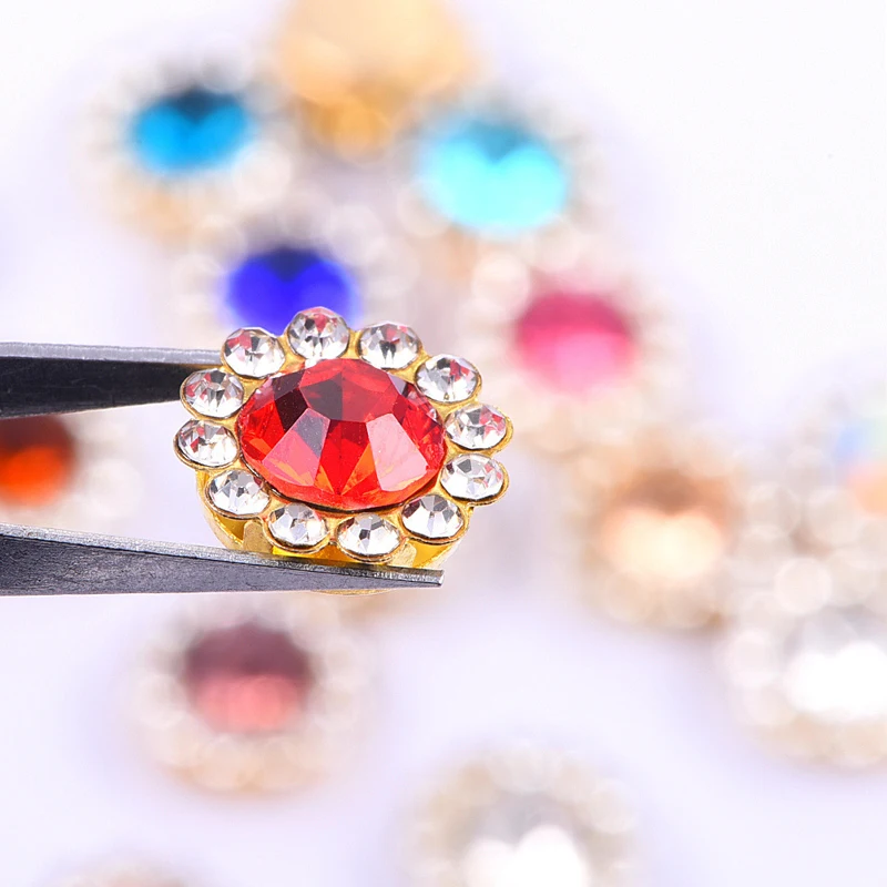 50pcs10/12mm sunflower drill hand sewing round flower disc diamond  handmade for various DIY material wedding accessories