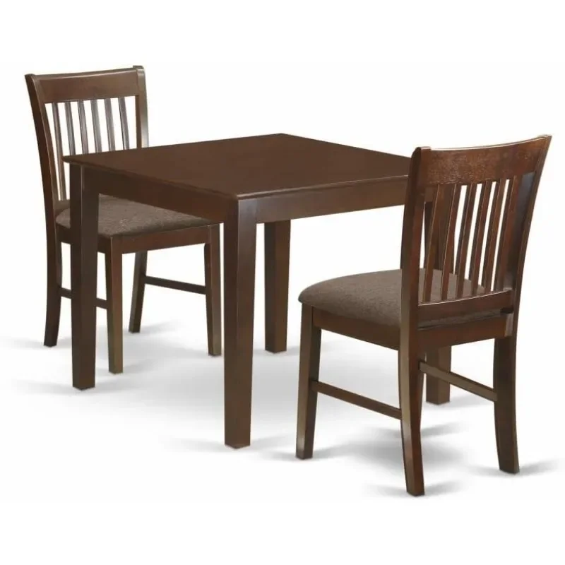 ZHENXIANG OXNO3-MAH-C 3 Piece Room Set Contains a Square Kitchen Table and 2 Linen Fabric Upholstered Dining Chairs