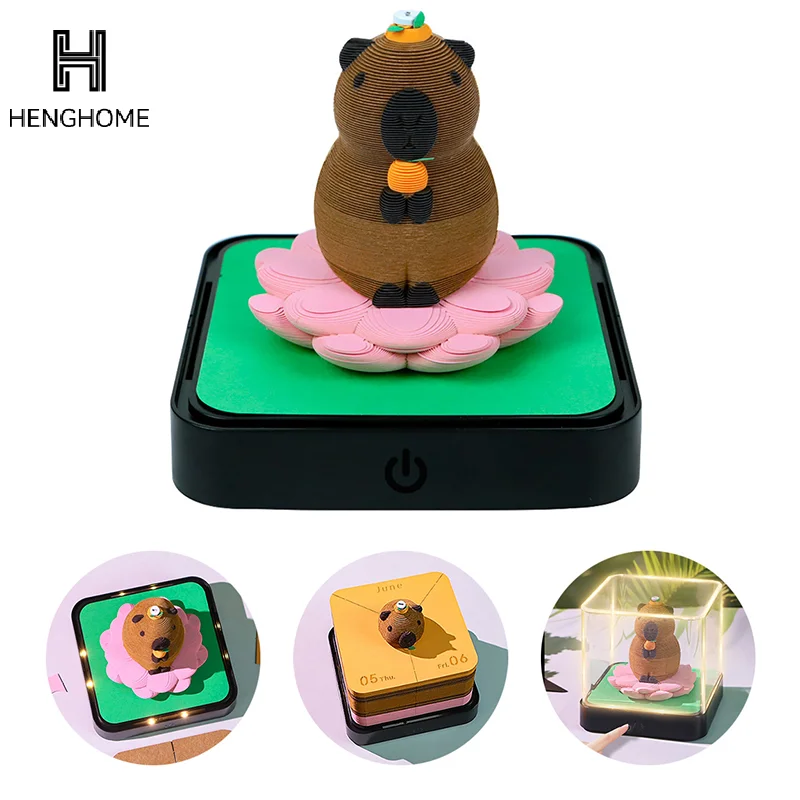 

Украшение дома 2026, настольный календарь со светодиодной подсветкой, милая капибара, 3D-календарь, резьба по бумаге, художественный блокнот, блокнот, подарок