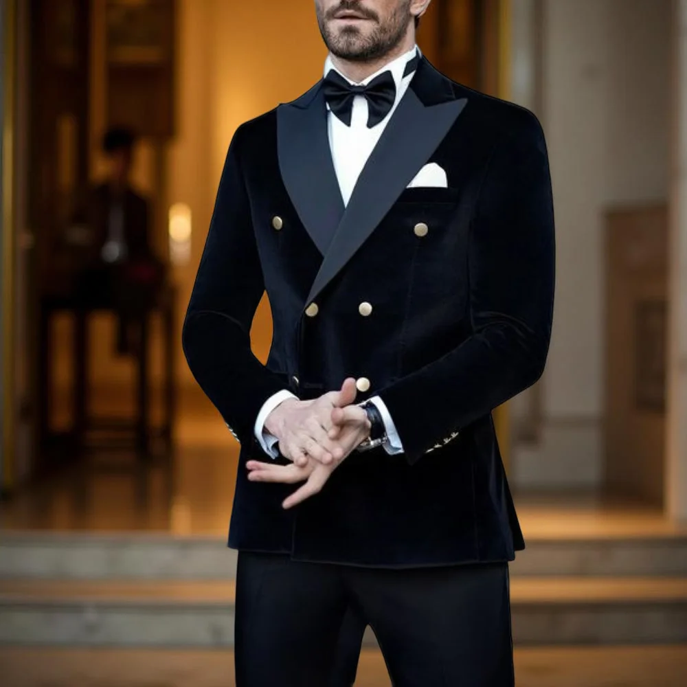 

Двубортные бархатные костюмы для мужчин, выпускной вечер, 2-х предметный свадебный смокинг, индивидуальный заказ, приталенные мужские костюмы знаменитостей, мужские костюмы