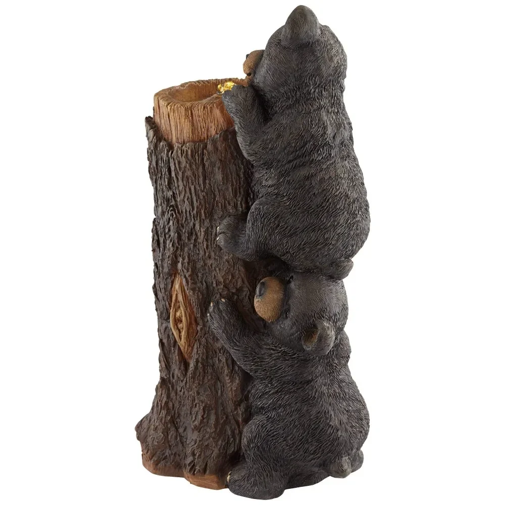 Bears on Log Rustic Lodge Outdoor Bubbler Fountain with Light LED, Modern Outdoor Water Fountains for Garden Patio