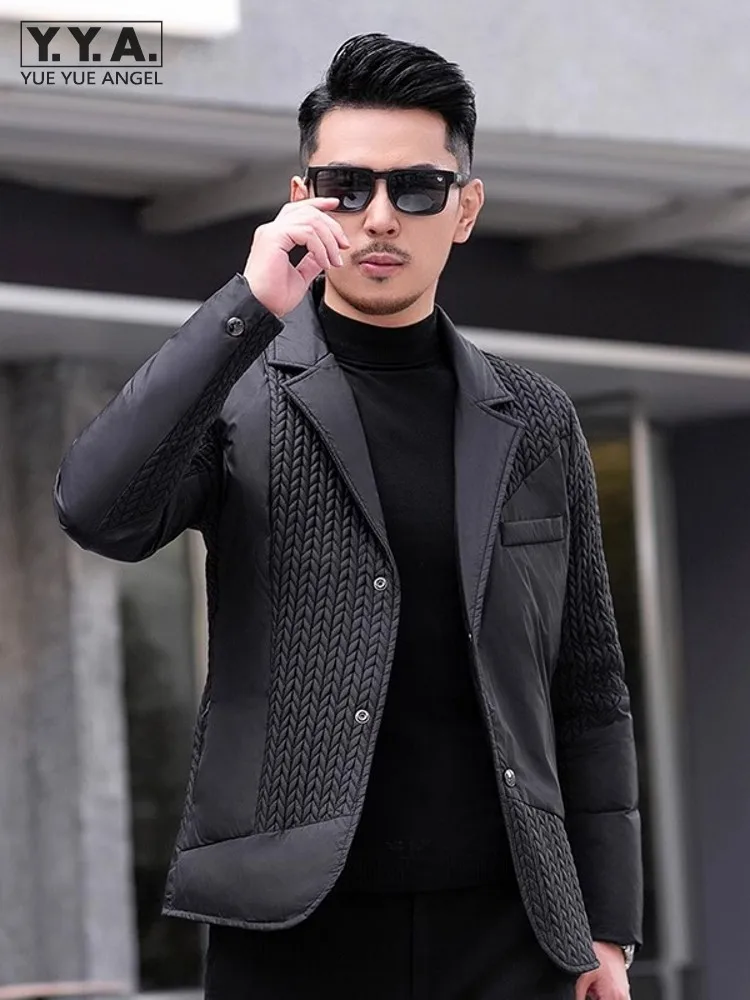 

New Designer Men Business Work Down Jacket Slim Fit Blazer Suit Coat Winter Single Breasted Thick Warm White Duck Down Jacket