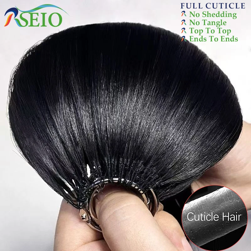 RSEIO Feather New hair extensions Straight Natural Real Human Hair Microring Hair Extensions Brown Blonde Color  0.8g/Strand