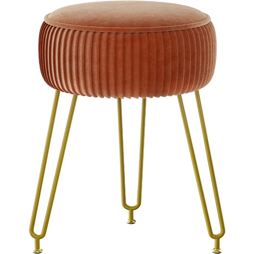 

Бархатный круглый табурет с подставкой для ног, табурет для макияжа, приставной столик, бархатное сиденье для туалетного столика, табурет-пуф, золотая сталь