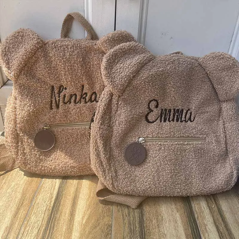 

Personalized Rope-Embroidered Teddy Bear Backpack Custom Name Portable Children Travel Shopping Bag Rucksack Women Shoulder Bag