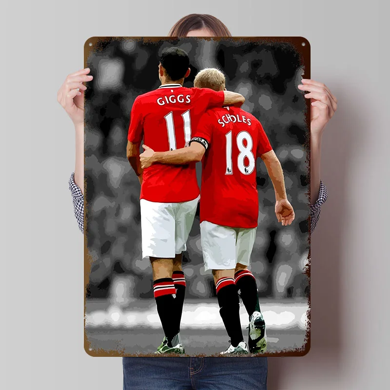 Giggs e scholes futebol impressão cartaz impresso personalizado arte da parede retro vintage metal estanho sinais para decoração do quarto casa