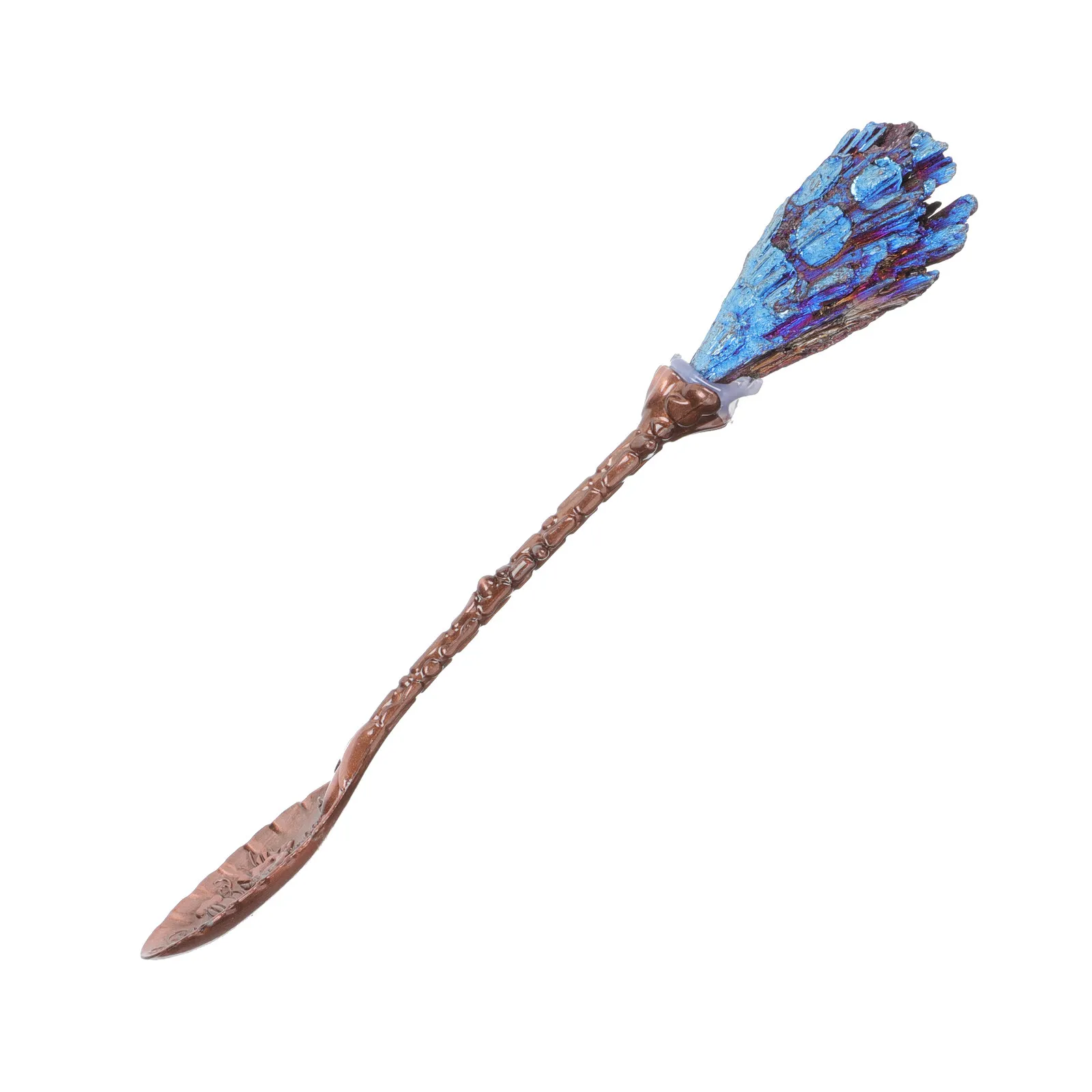 Cuchara de cobre con diseño de plumas de cristal, herramienta para mezclar especímenes minerales, para café, miel, té, postre, utensilios de mesa, 1 ud.