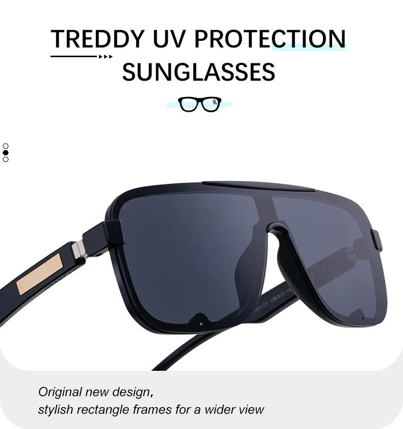 Polarisierte Klassische Quadratische Sonnenbrille für Herren mit Großem Rahmen 2026 Luxusmarke Punk Shield Goggle Sonnenbrille für Männer UV400 Eyewear Shades – Detail 9