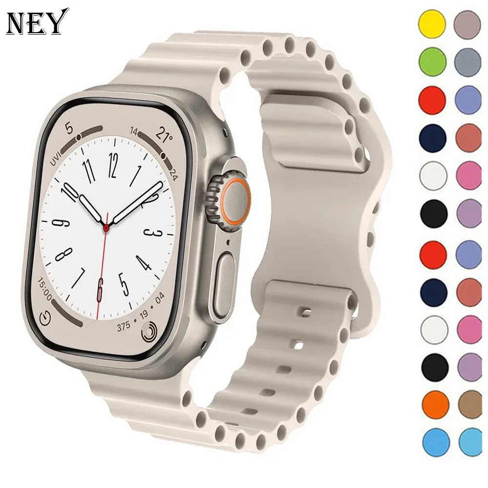 Correa deportiva Ocean para Apple watch Ultra 2, 49mm, 44mm, 45mm, 40mm, 41mm, 38-42mm, pulsera de silicona iWatch series 8, 7, 6, 5, 4, 3 se 9