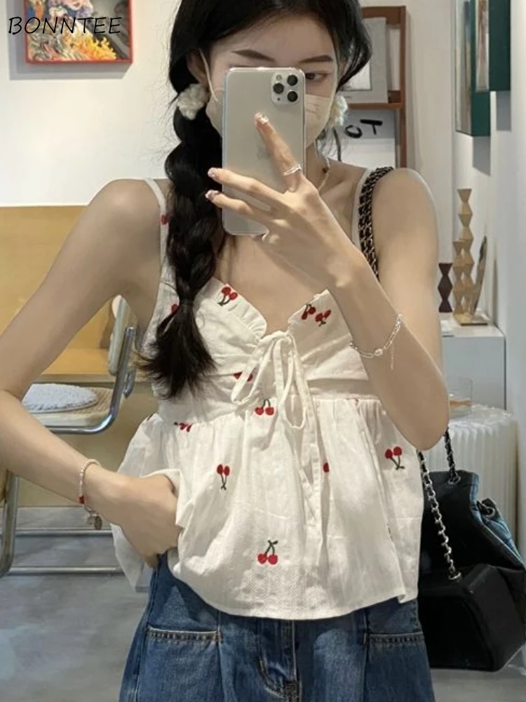 Camisoles Women Kawaii Attractive Students Trendy Holiday Folds Leisure Design Comfortable Japanese Style Popular Lace-up Daily