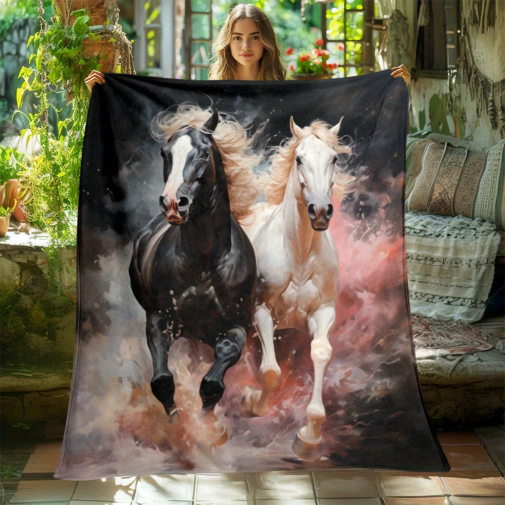 Rustic Pinto Horse Blanket Farm Western Patchwork Flannel Throw Blanket Vintage Country Sofa Bed Cover