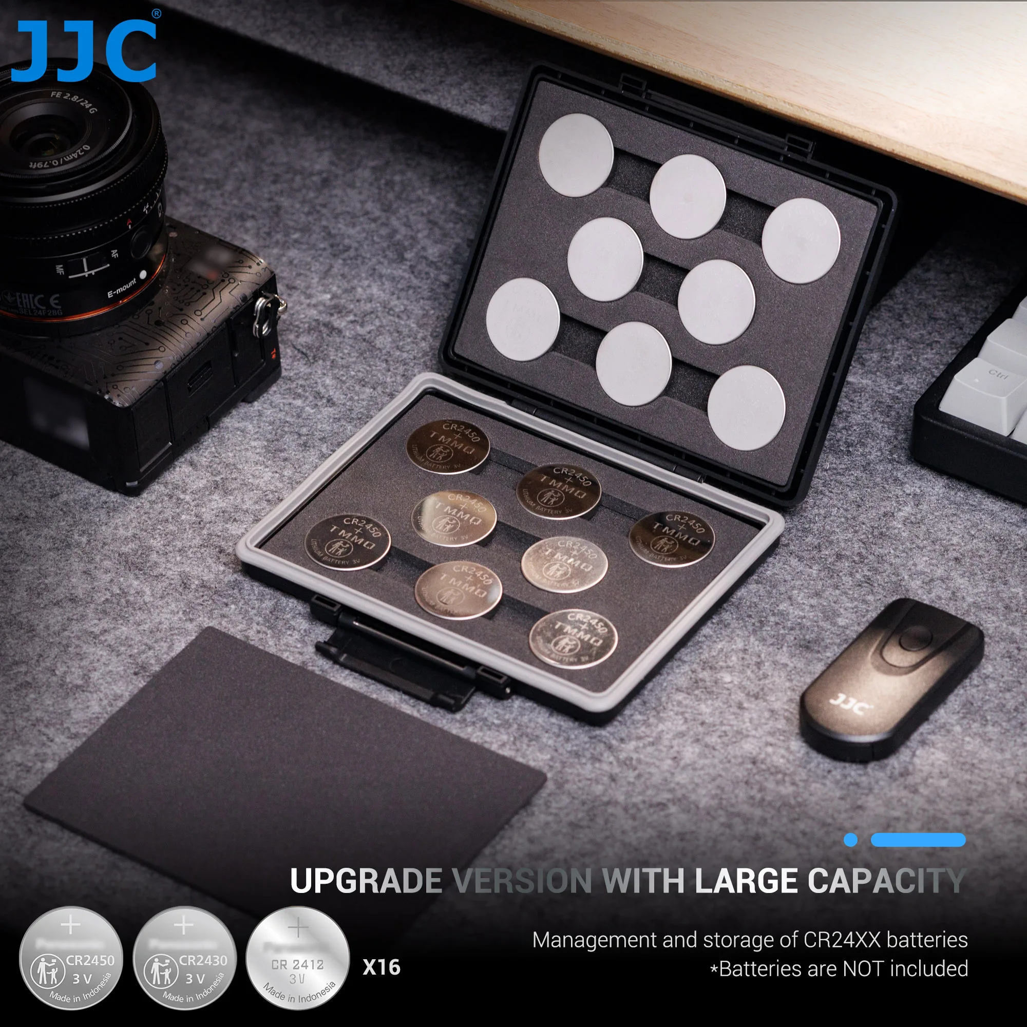 JJC 16 слотов монетница батарея держатель для хранения водонепроницаемый противоударный для CR2450 / CR2430 / CR2412 круглая батарея