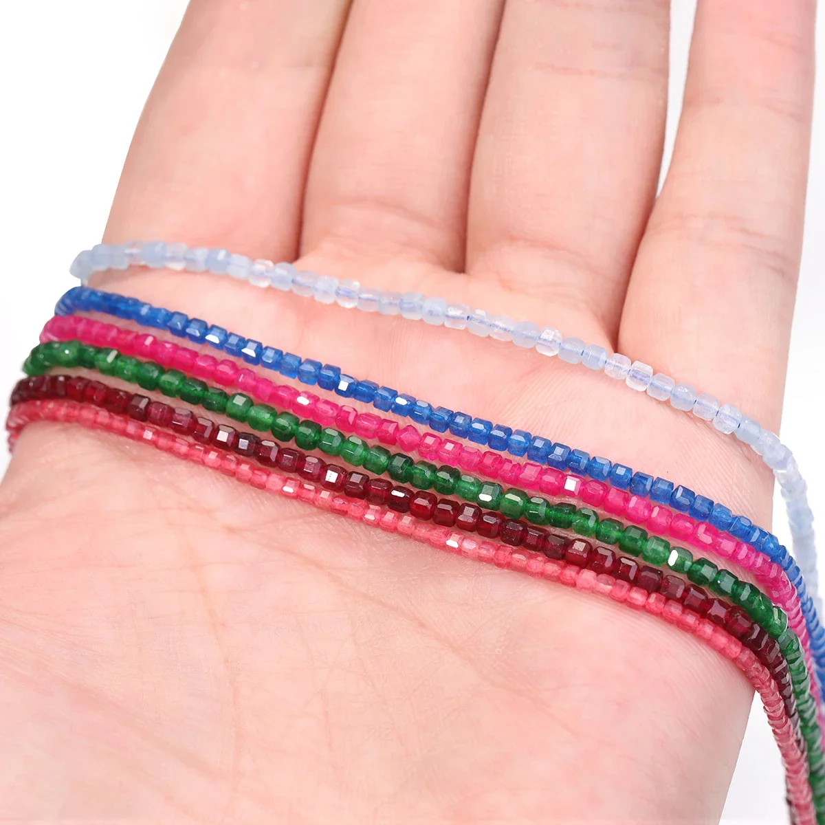 2,5 mm Naturstein Erdbeerquarz Granat geschliffene kubische lose Perlen Schmuckherstellung DIY Armband Halskette Ringe 1 Streifen