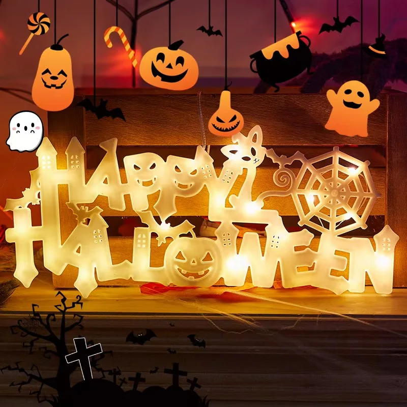 New Halloween "Happy Halloween" LED Light String - Light-Up Letter Sign | Suction Cup Decor for Doors & Windows|Battery-Operated