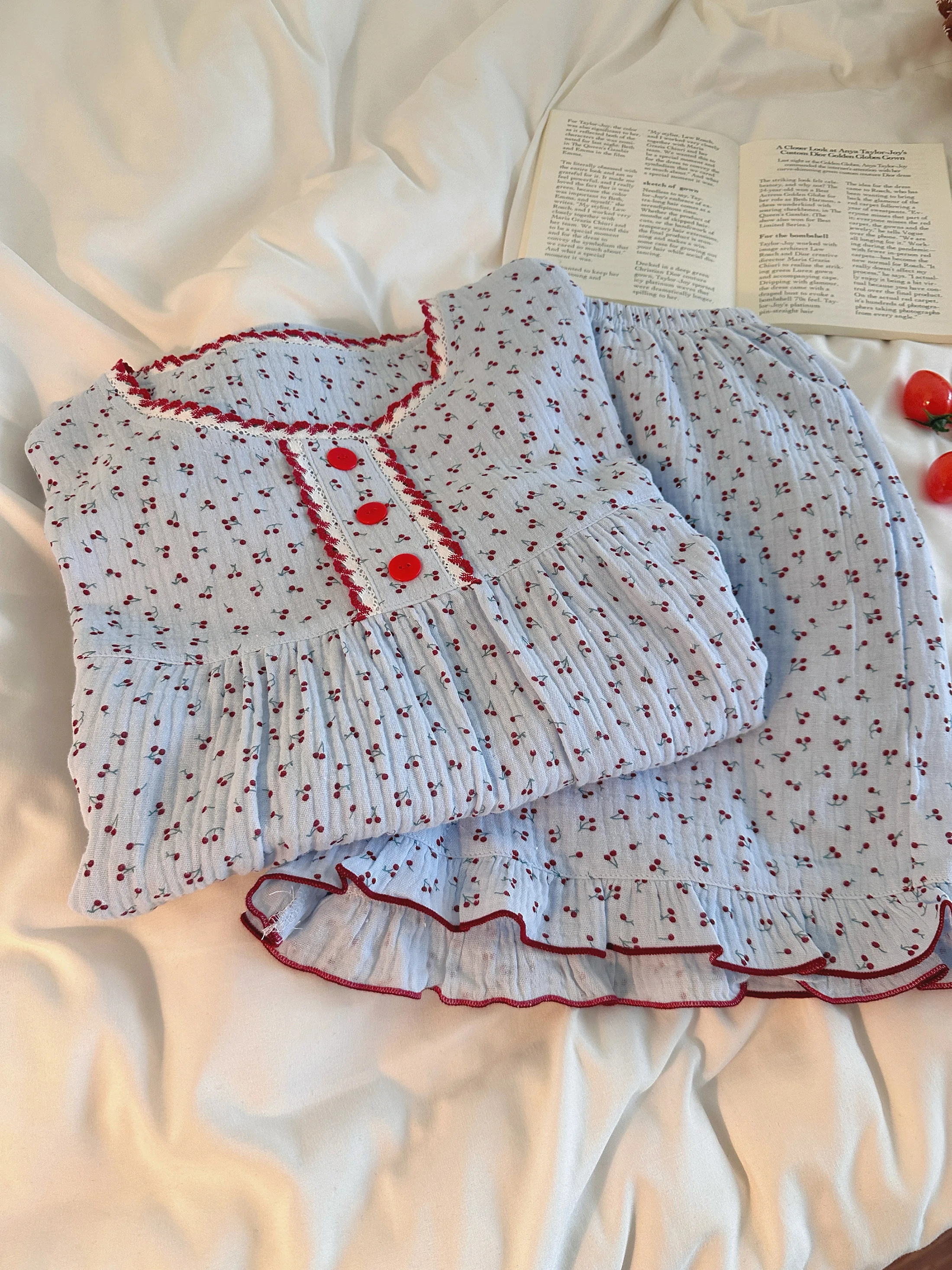 100% cotton pajamas sweet girl cotton yarn set 2025 summer new cute printed skin-friendly breathable short-sleeved loungewear