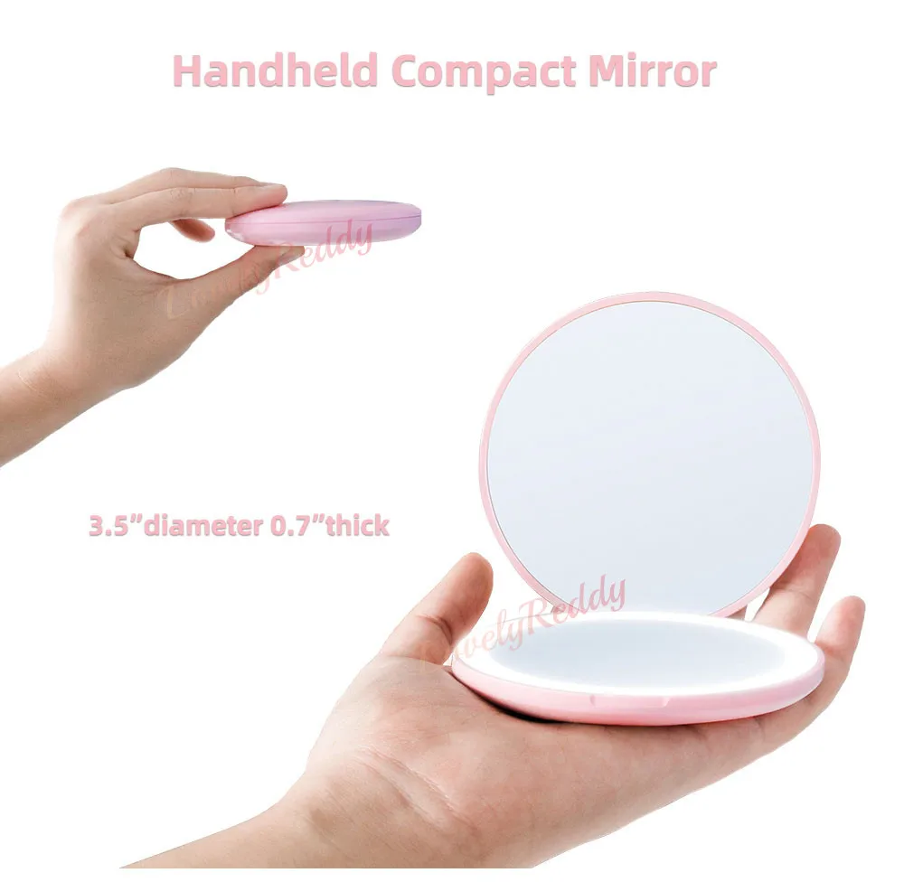 Mini Folding Cosmetic Mirror 1x 10x Magnifying Led Handheld Makeup Mirror Girls Compact Travel Round Led Beauty Mirrors