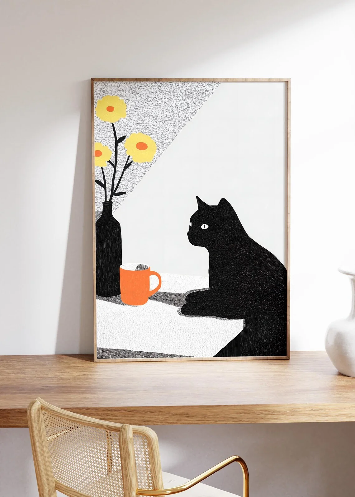 Table Still Life Wall Decor Print - Perfect Gift for Cat Owners, Scandinavian Home Stylists, or anyone furnishing neutral modern