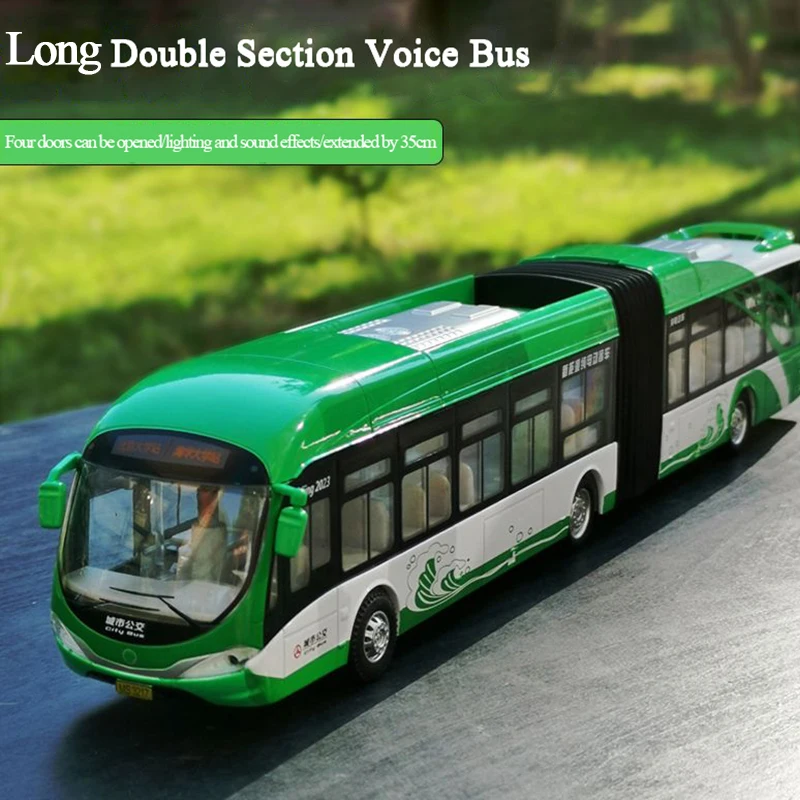 Large City Double Section Bus 1:32 Articulated Car Model Pull Back Sound and Light Toy Boy Birthday Gift