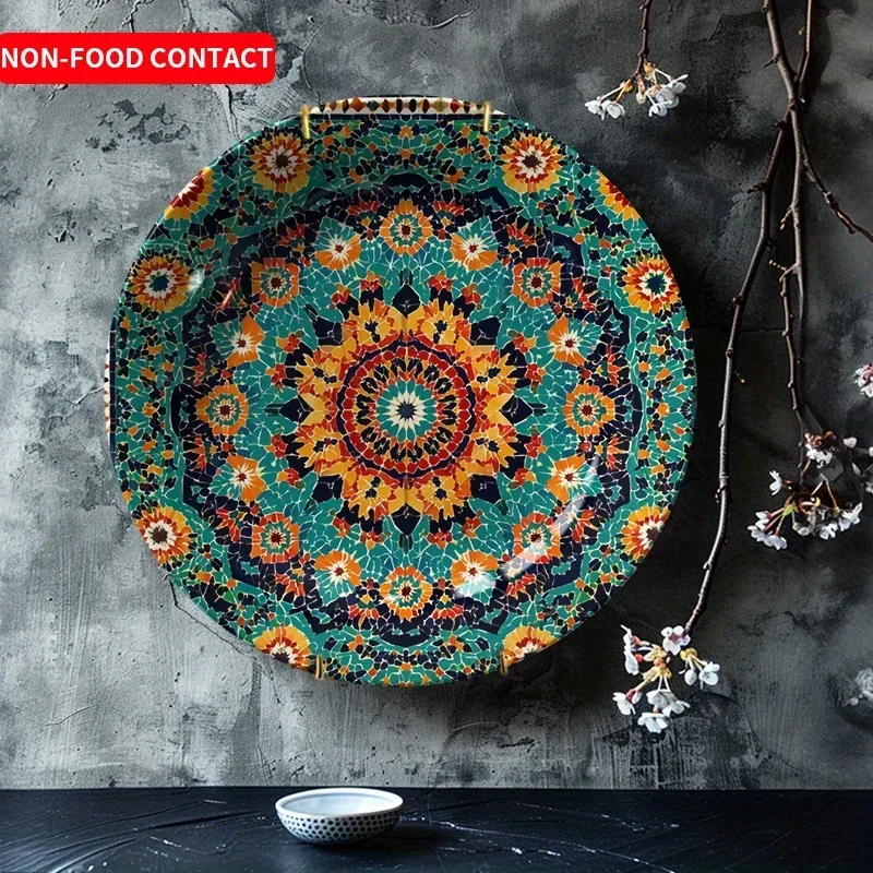 1pcModern Minimalist Ceramic Decorative Plate Black Round Art Display Home Tabletop Decor Non-Food Contact Living Room Bedroom
