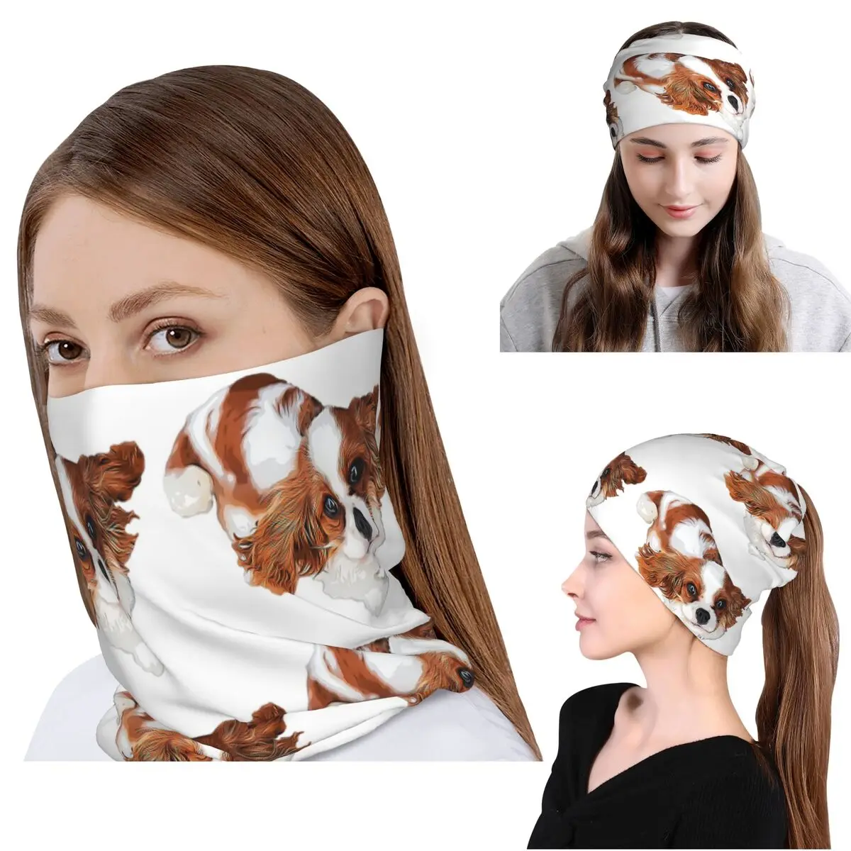 

Cavalier King Charles Spaniel Looking Up Bandana Neck Cover Mask Scarf Headband Beanies Hat for Men Women Adult All Season