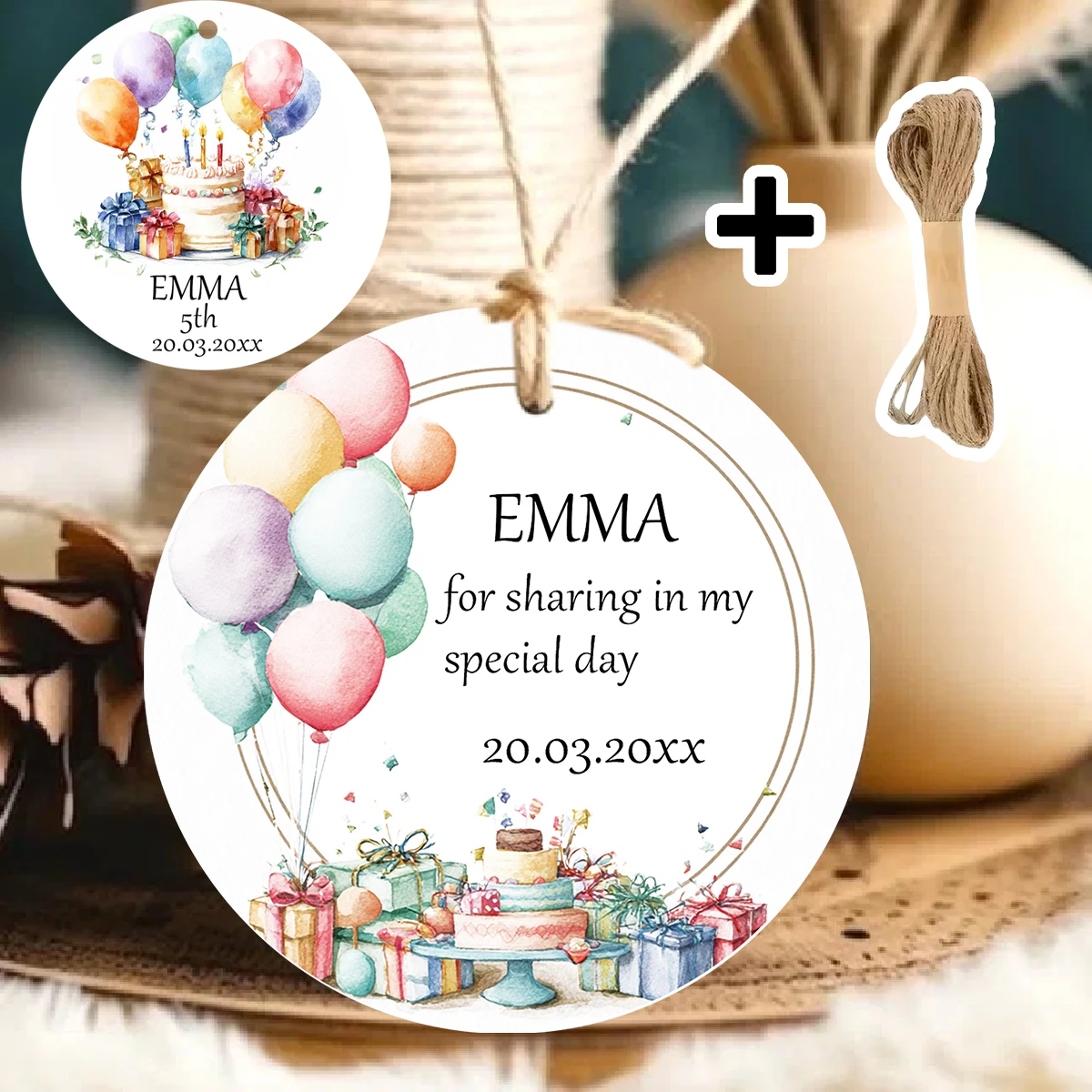 

90pcs custom birthday cards, suitable for birthday parties, baptisms, and gift wrapping, including 10m decorative rope.