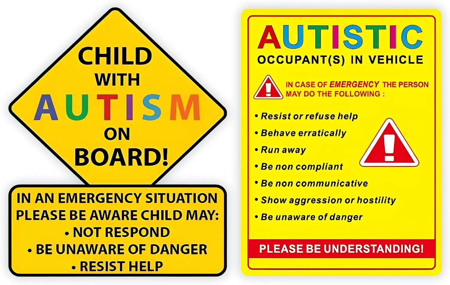 2 Pack Child With Autism Alert Responders PVC Sticker For Car Bumper And Rear Window Passenger Awareness Notice Decal