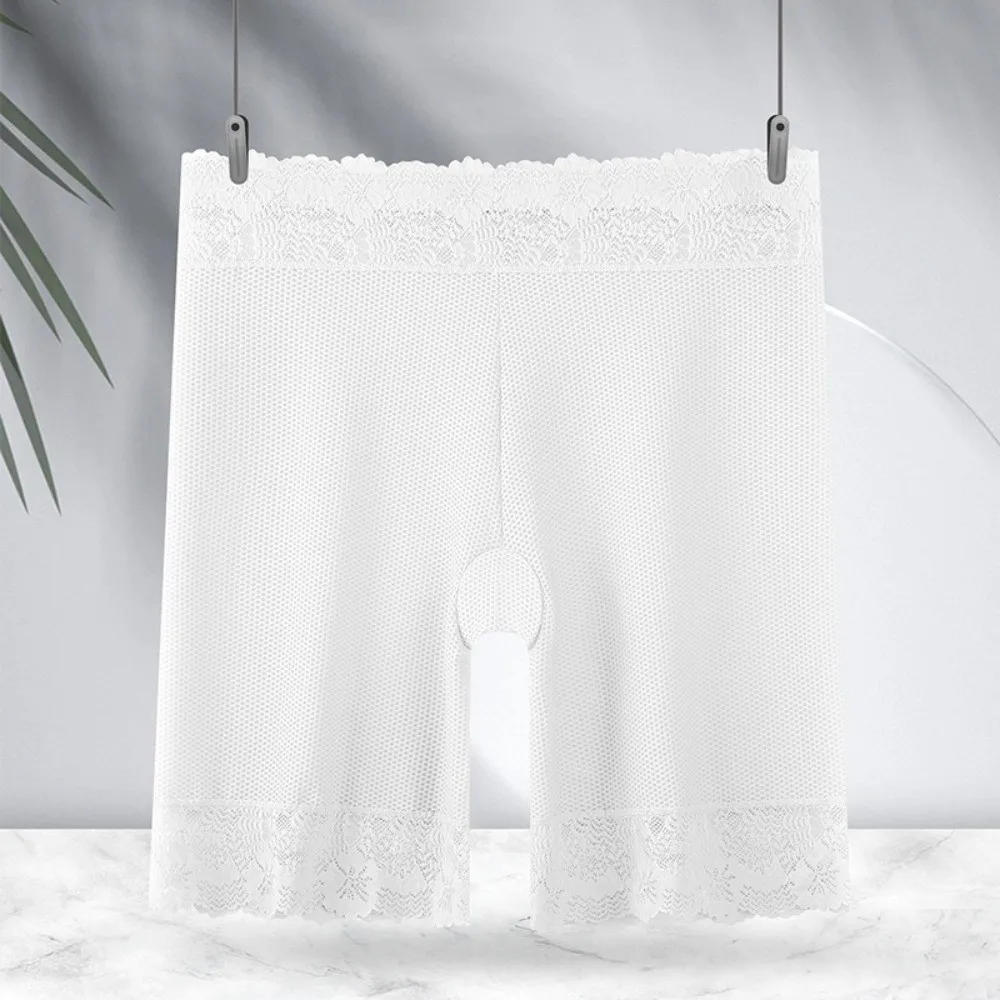 

Anti Peep Seamless Ice Silk Safety Pants Breathable Lace Edge Safety Shorts Tummy Control High Waisted Underwear Women
