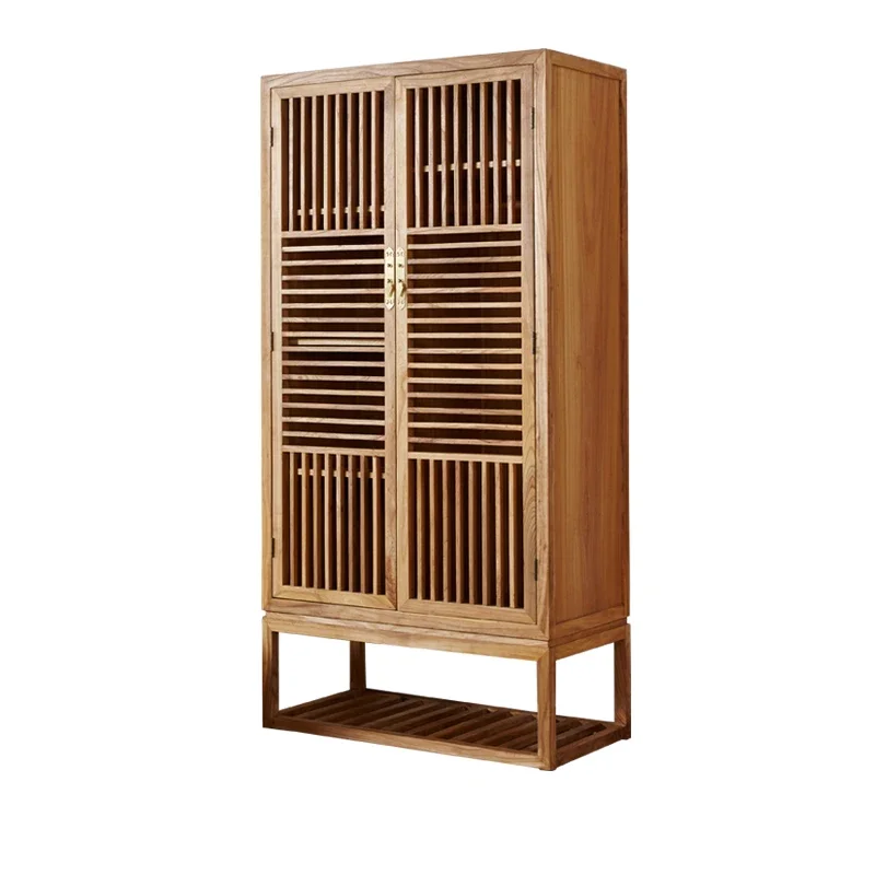 

Простой шкаф из цельного дерева, бытовой шкаф для хранения в спальне, новый китайский подвесной шкаф, деревянный шкаф