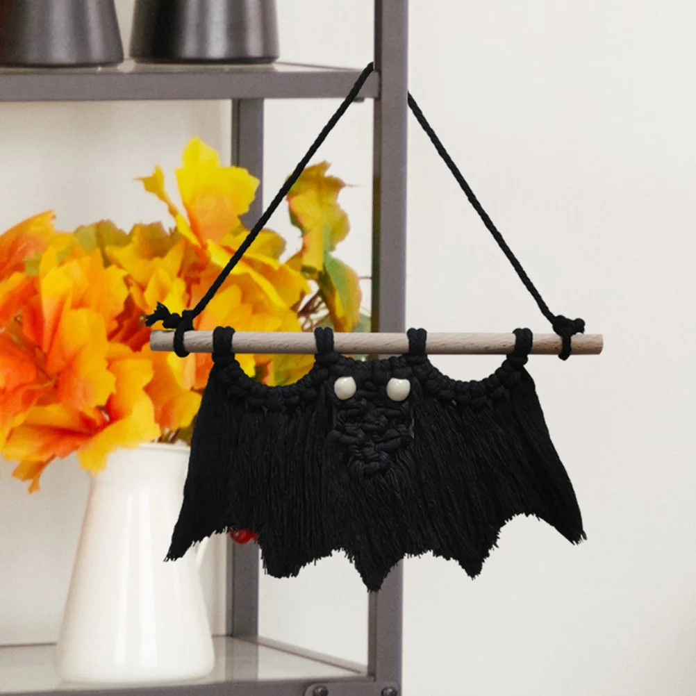 

3D Woven Macrame Bat Pendant Halloween Party Wall Door Hanging Decor Vivid Horror Bat Ornament Yard Garden Pendant For Outdoor