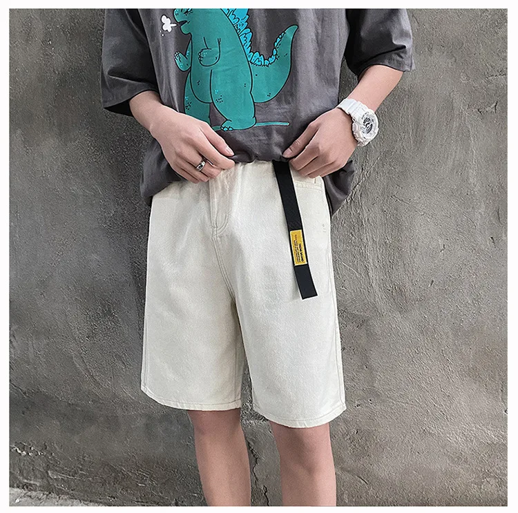 Spring Summer Solid Casual Men's Versatile Cool Boys Soft Loose Denim Jeans Shorts Pant Sport Button Get A Belt