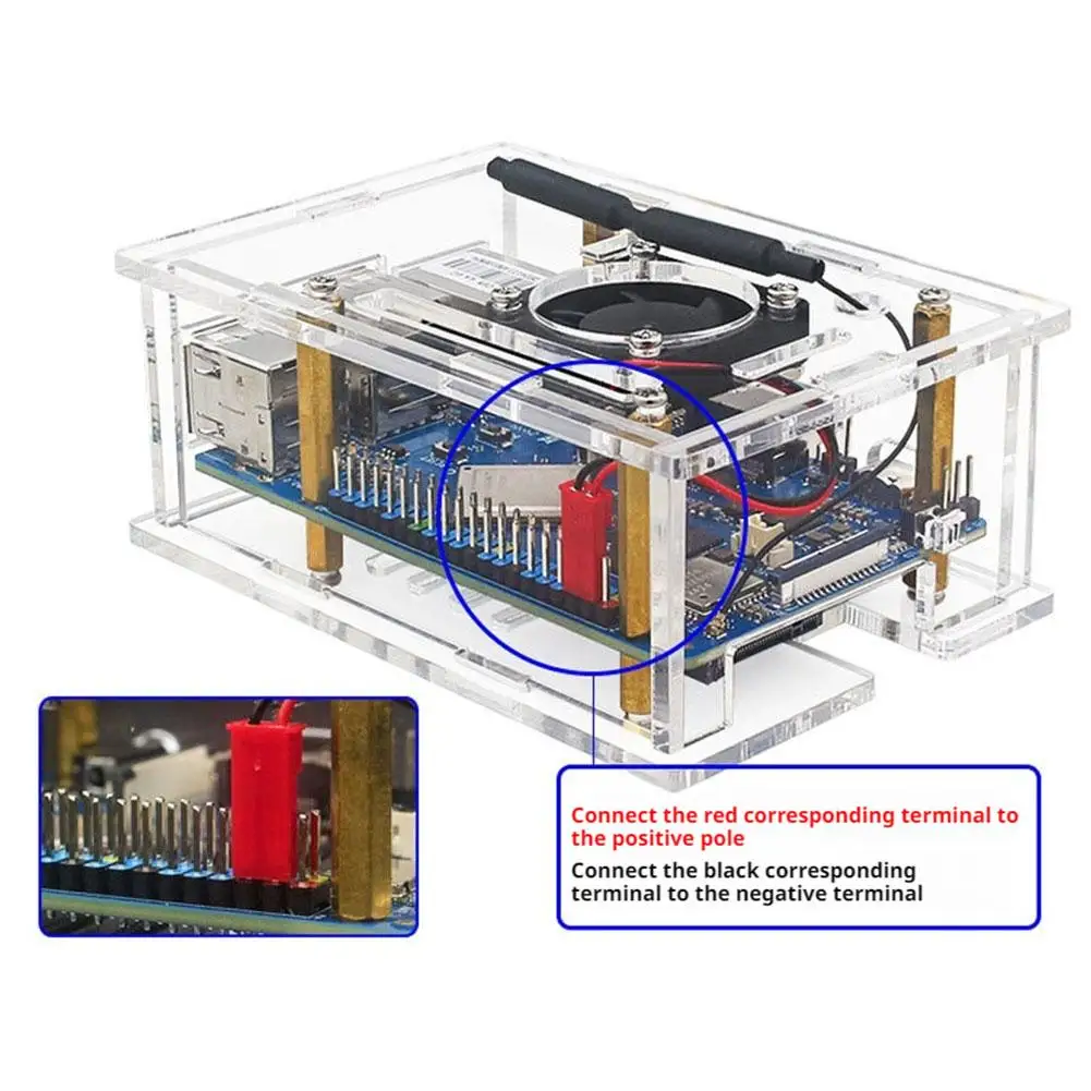 

For Orange Pi 4A Transparent Acrylic Shell Fan Heat Shell Fan Sink Protective Acrylic Cooling Shell 4A Case P7G5