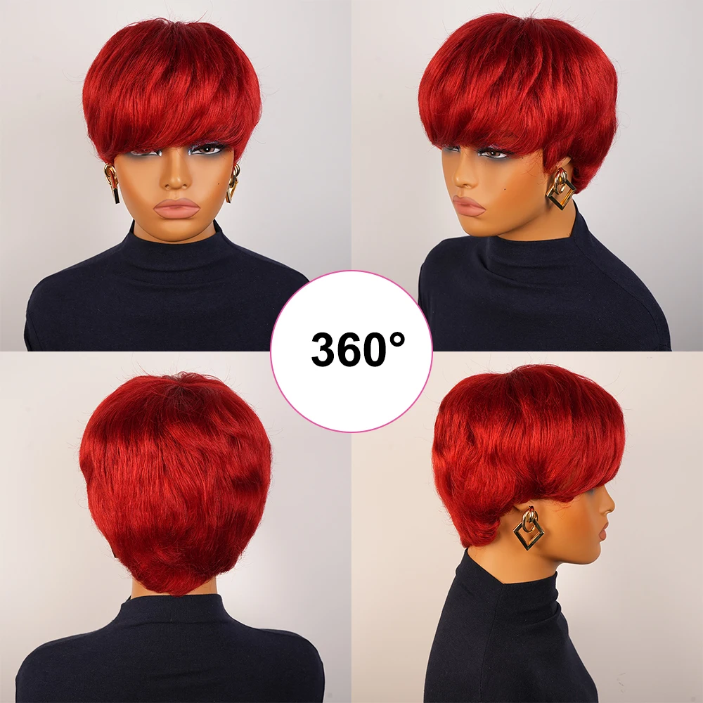 شعر طبيعي مفرود الباروكات قصيرة عابث قطع شعر مستعار أحمر اللون قبل قطعها البرازيلي شعر ريمي آلة صنع قبعة لا ذرف للنساء