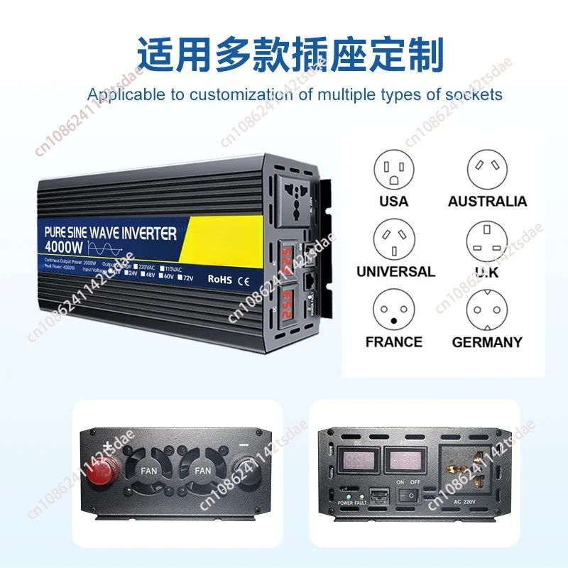 Pure Sine Wave Inverter DC 12V/24V/48V/60V To AC 220V, Power Converter For Solar System, Car, Freezer & Water Pump