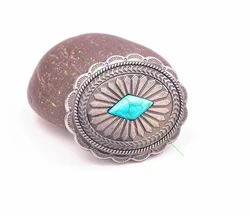 DW2338 6Pcs Vintage Silver Southeast Indian Sun Flower Turquoise Western Concho Belt Leathercraft Wallet Bag Oval Concho Decor