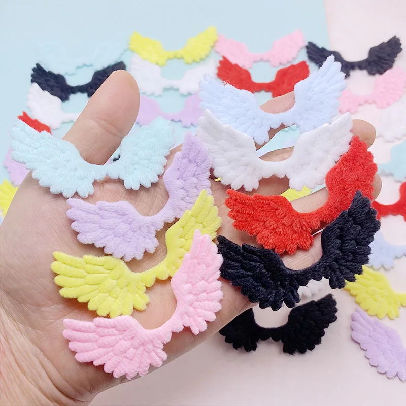 48Pcs 6.8x3.5CM Padded Felt Embossed Angel Wing  Appliques For Children Hat Sewing DIY Hair Clip Accessories Cloth Patches