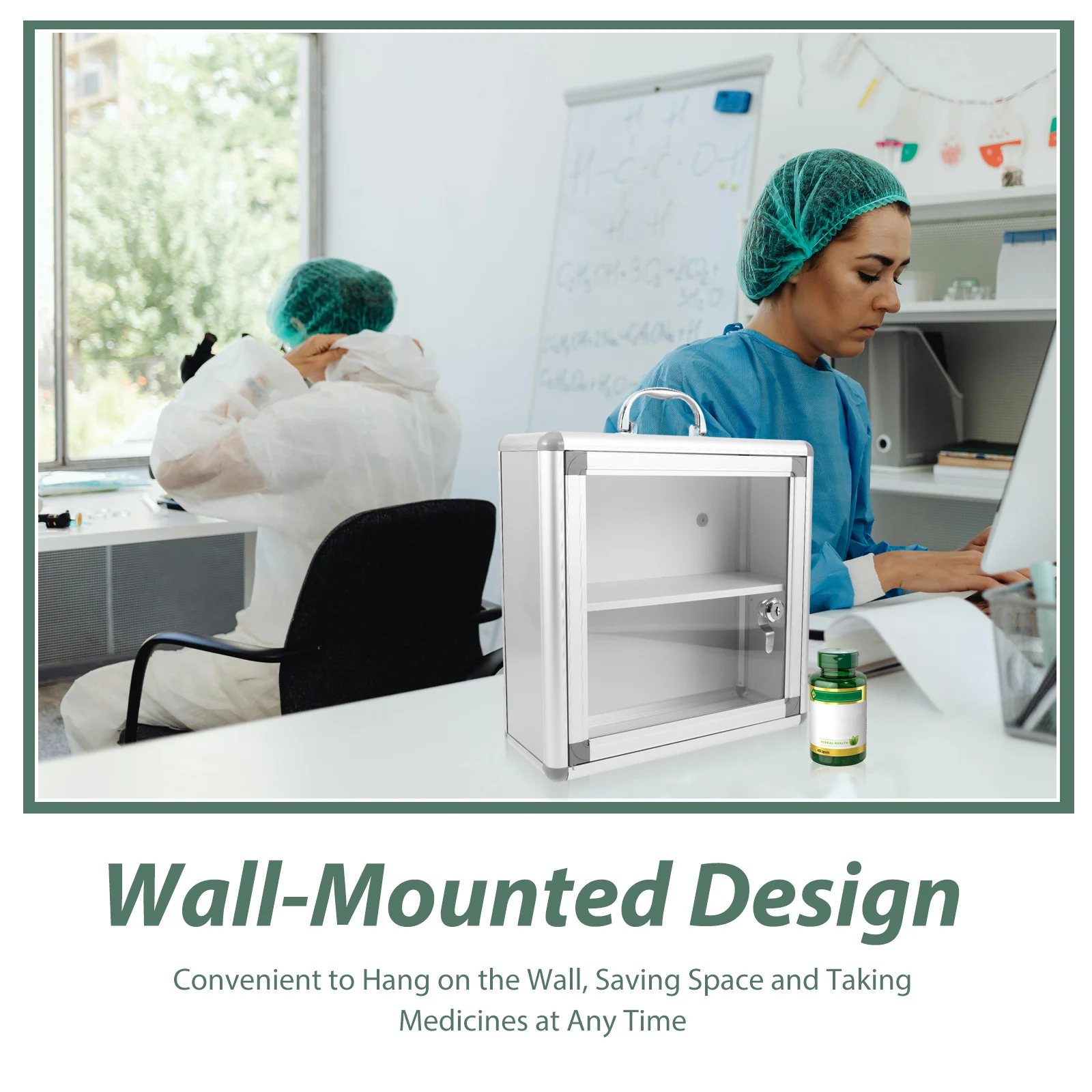صندوق دواء مثبت على الحائط، حامل فضي قابل للطي، مقصورات مزدوجة، منزلي عام مثالي #3