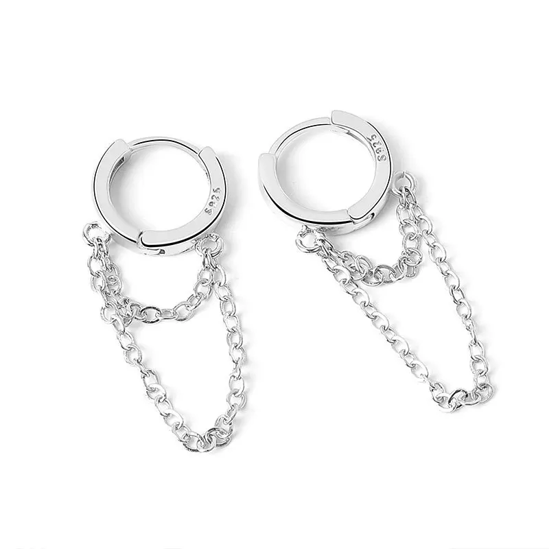 2023 New Silver Color Double Layer Chain Tassel Hoop Earrings For Women Men INS Popular Cold Style Drop Earring Fashion Jewelry