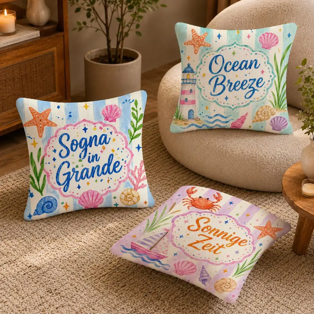 Beachy Tropical Summer Cushion Cover Soft Short Plush Pillow Case Double Sided Print Washable Sofa Bed Home Decor Gift