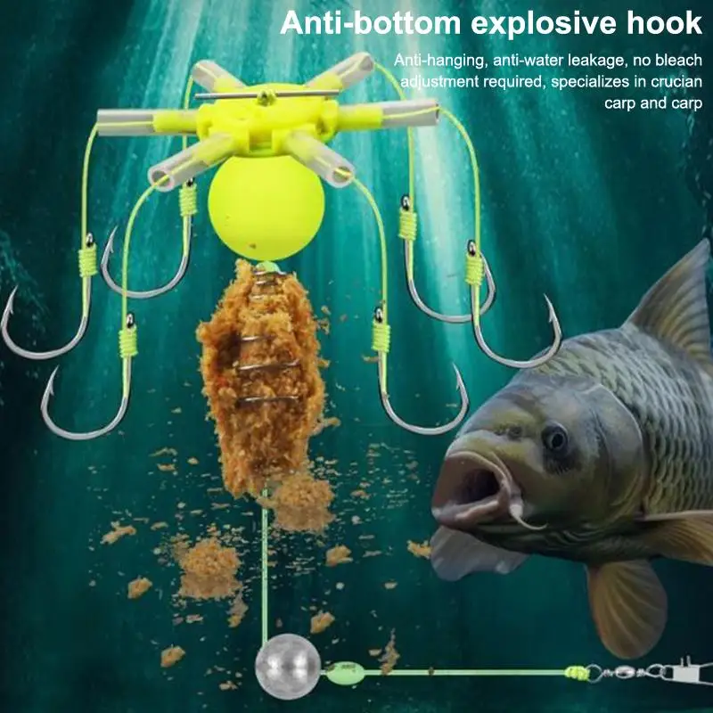 Neuester 1er-Pack Hakenköderkäfig mit vier Haken aus Karbonstahl, Schnurgruppe, Feeder, Sinker, Float, scharfe Angelköderkäfig-Werkzeuge – Detail 5