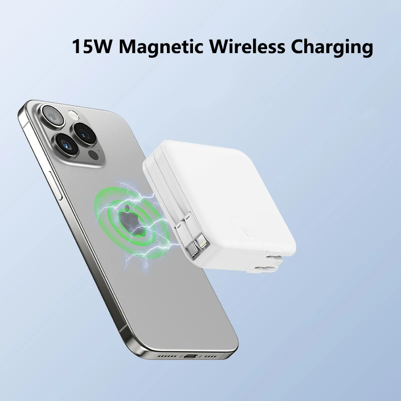 6in1マグネット式ワイヤレスモバイルバッテリー、iPhone 16、iWatch、AirPods対応、22.5W急速充電、旅行用壁掛け充電器、ACプラグ付き