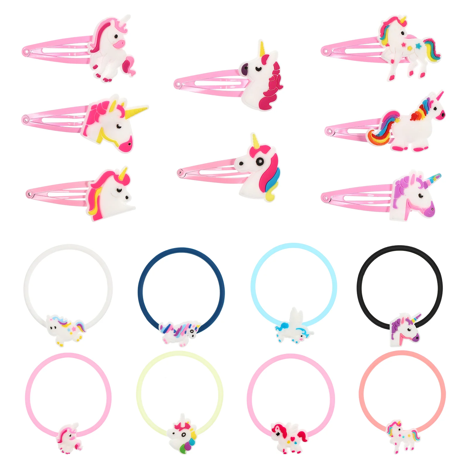 

16 Pcs Children Headdress Cartoon Wrist Decor Unicorn Hair Ring Bracelet Clips Headwear