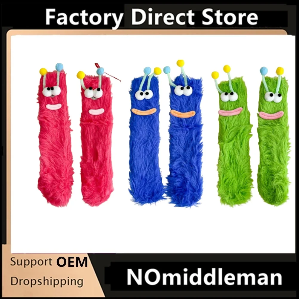 Calcetines divertidos de felpa cálidos y gruesos de terciopelo Coral con ojos de dibujos animados de Navidad en 3D, calcetines para dormir en el suelo para padres e hijos, calcetines esponjosos a prueba de frío, regalo